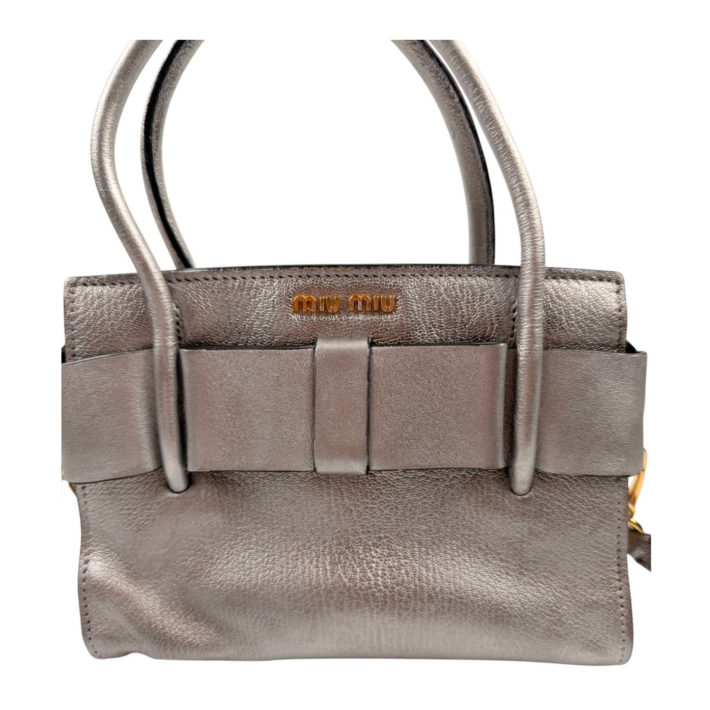 Miu Miu Silver Small Madras Bow-Embellished Tote