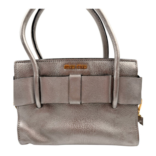 Miu Miu Silver Small Madras Bow-Embellished Tote