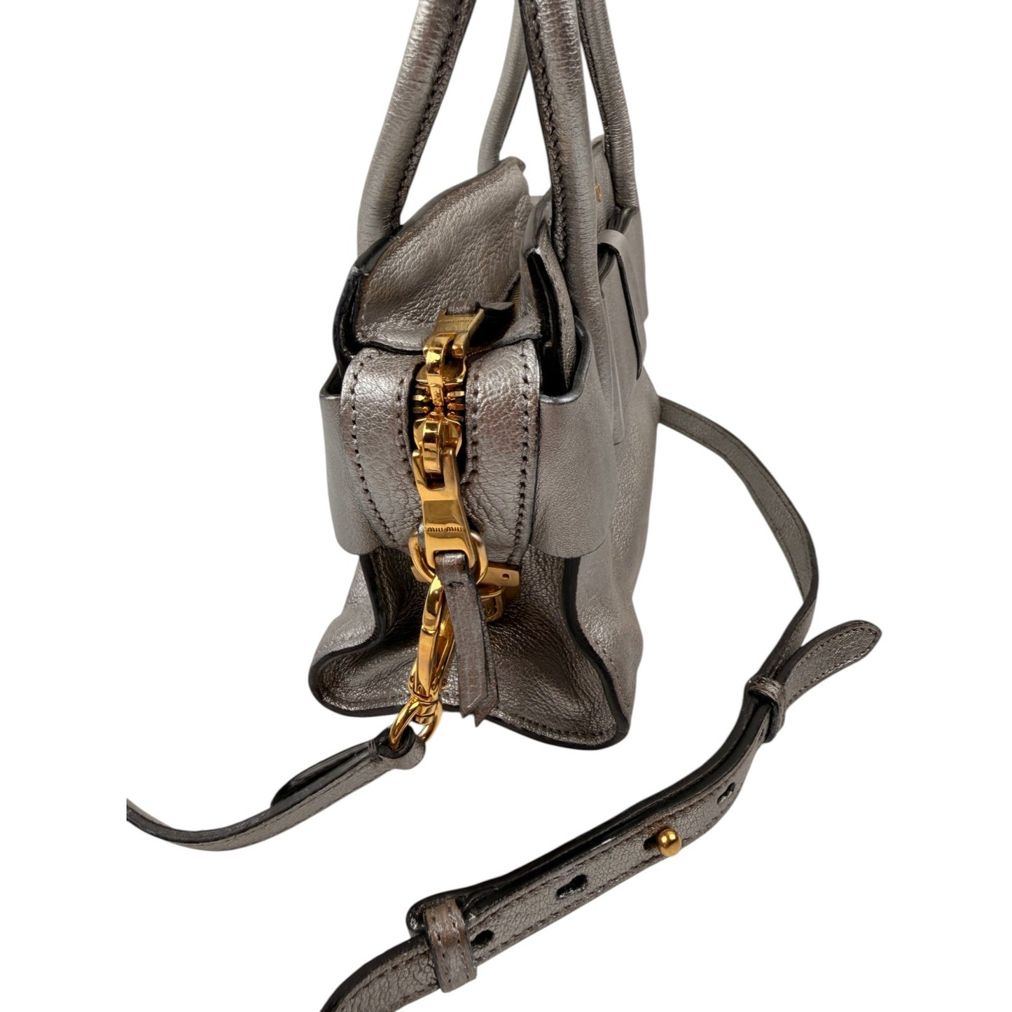 Miu Miu Silver Small Madras Bow-Embellished Tote