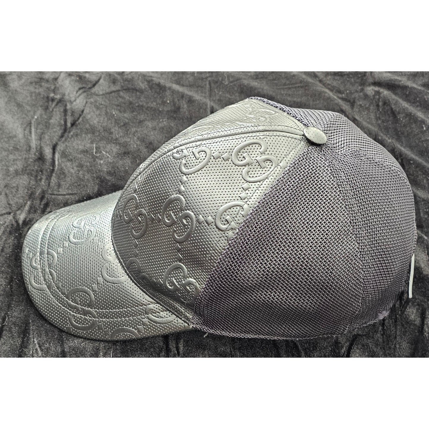 Gucci GG Embossed Perforated black Leather Baseball Cap