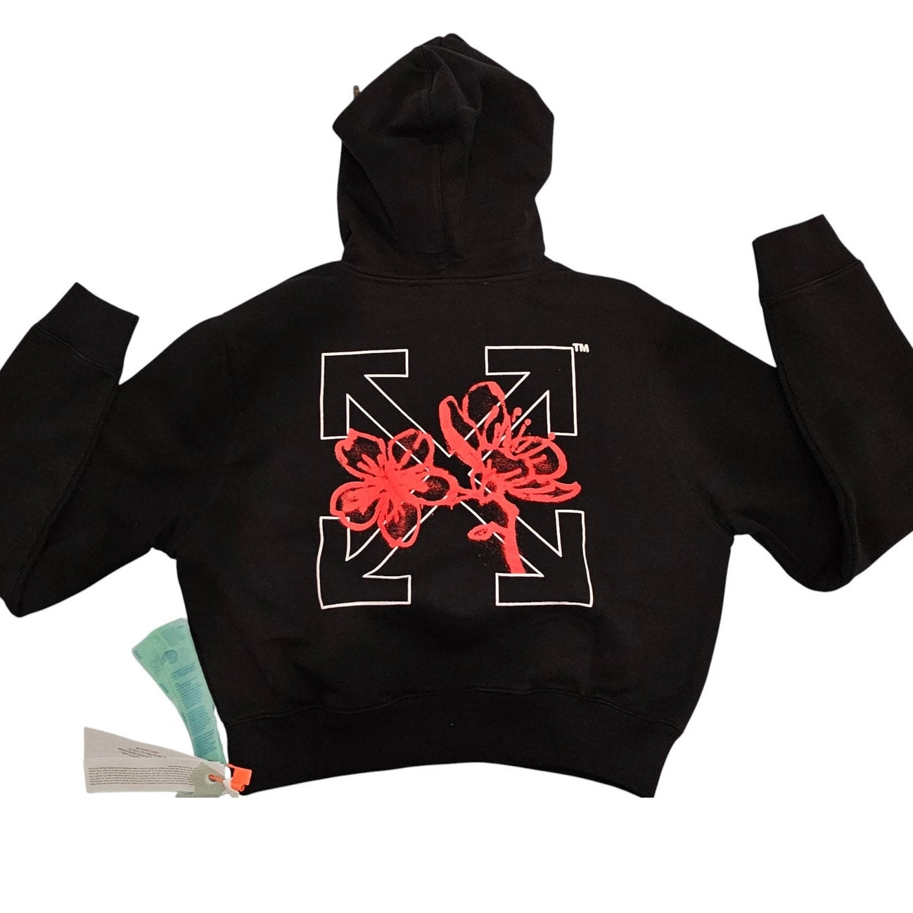 Off White Black Hoodie with Red Floral Design NWT S