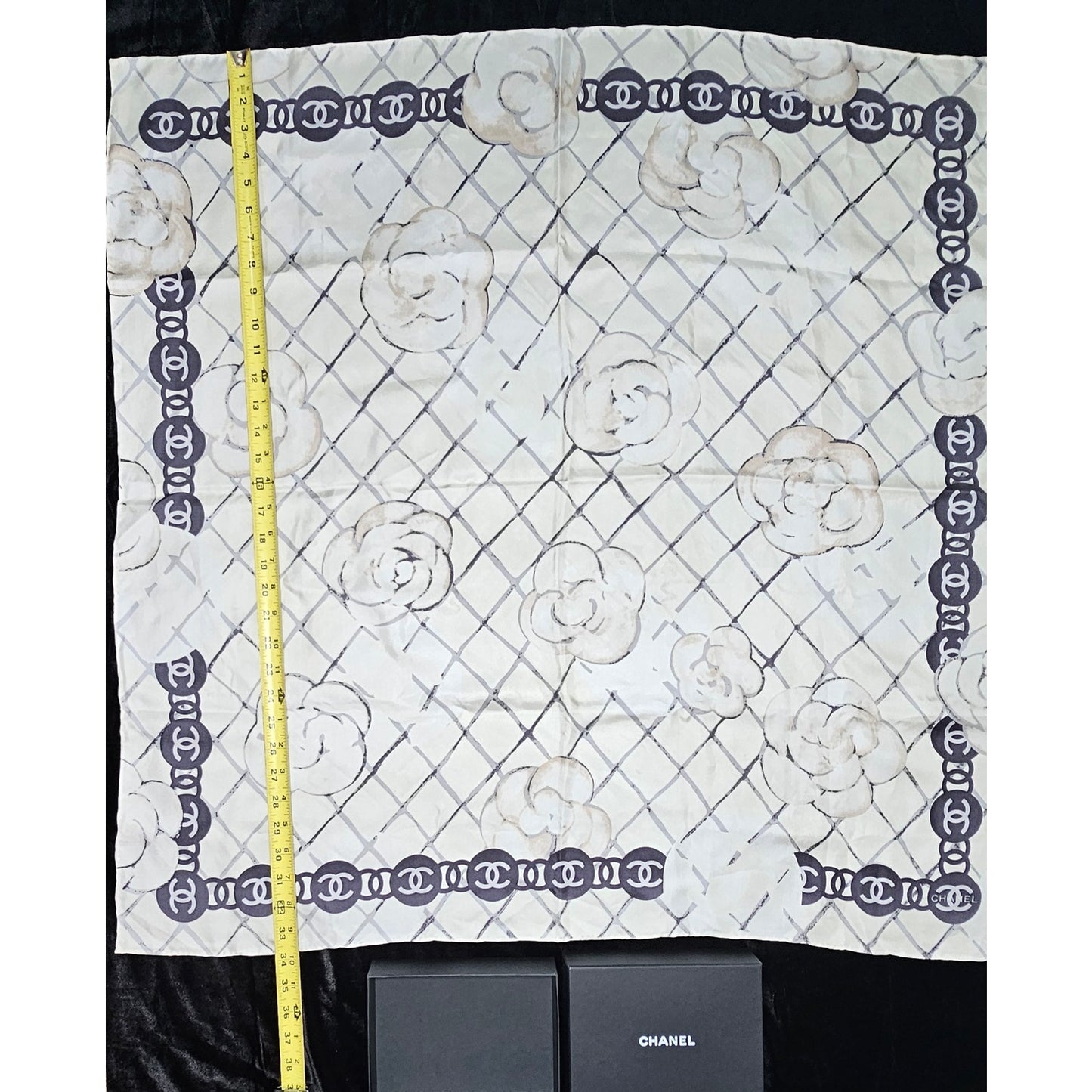 Chanel Silk Camellia CC Square Scarf