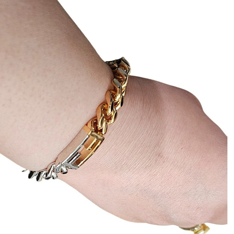 Fendi TIMELESS Baguette Palladium and Gold Colored Bracelet