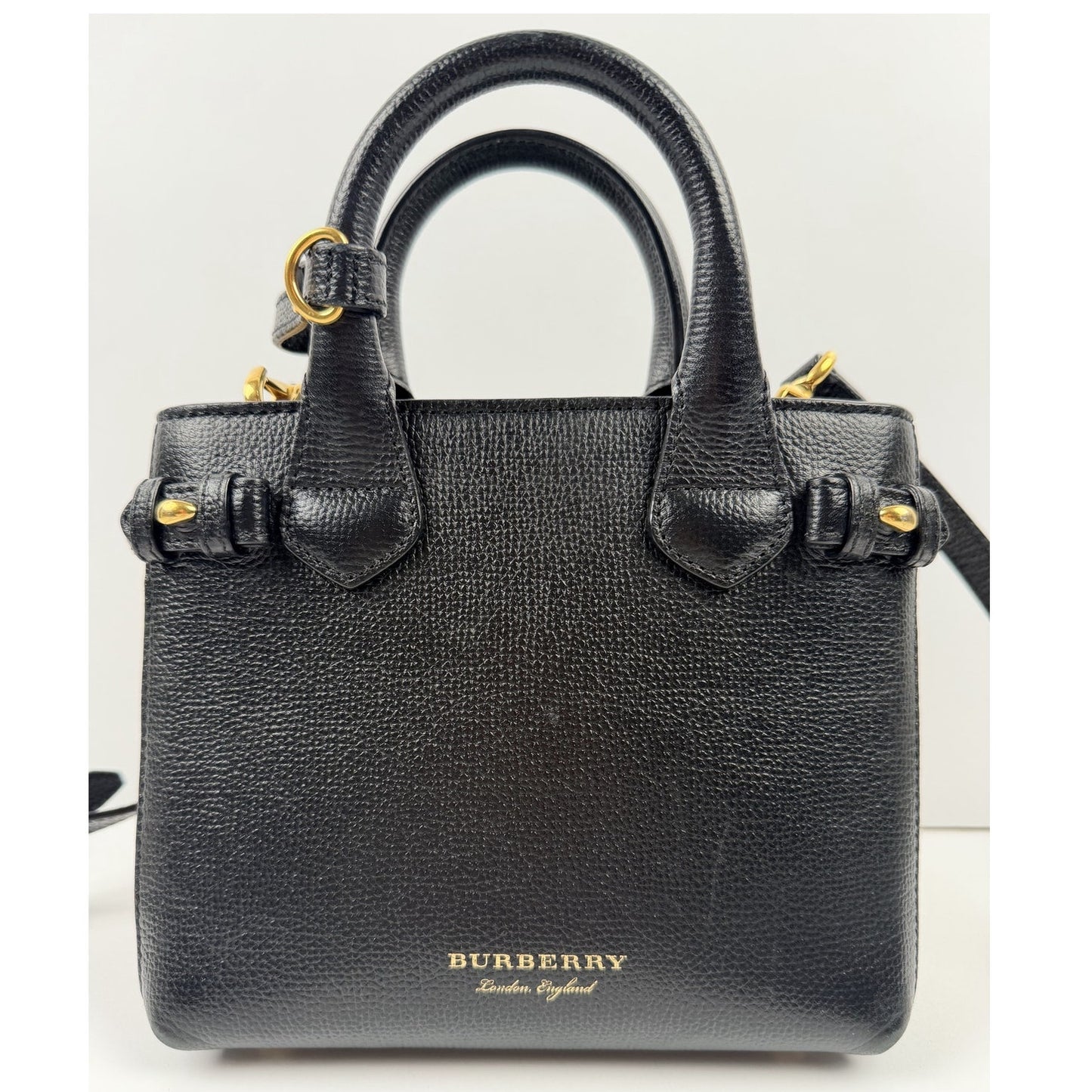 Burberry Banner Tote Leather and House Check Canvas Small
