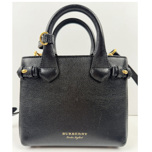 Burberry Banner Tote Leather and House Check Canvas Small
