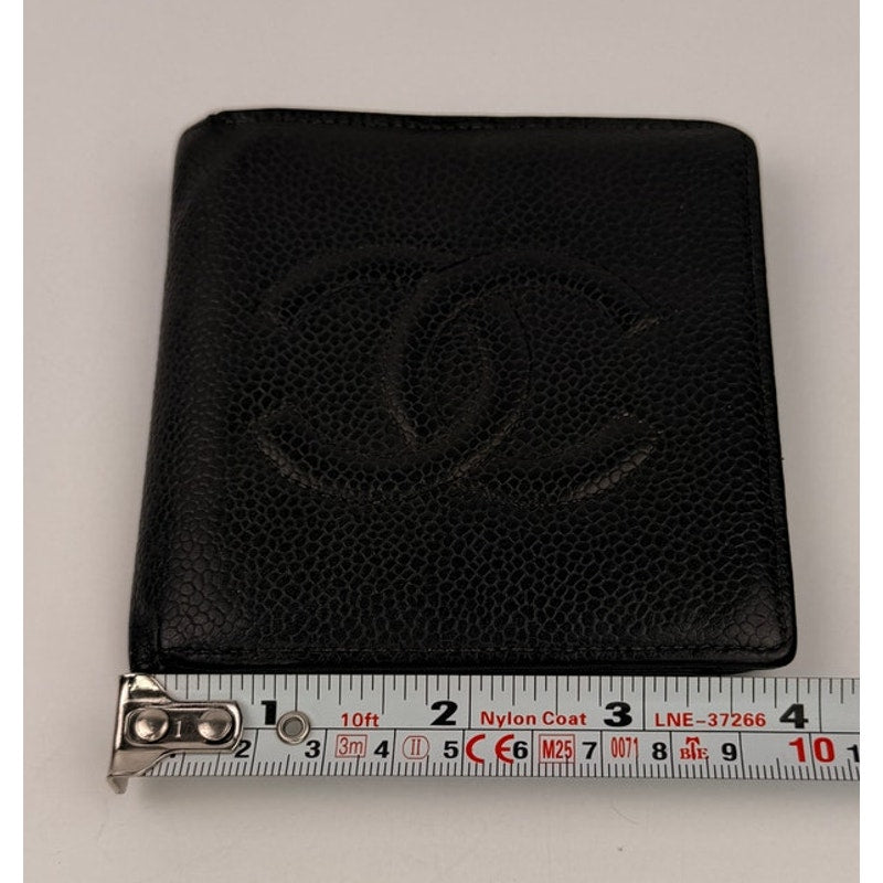 CHANEL CC Logo Grained Calfskin Bifold Men's Wallet Black
