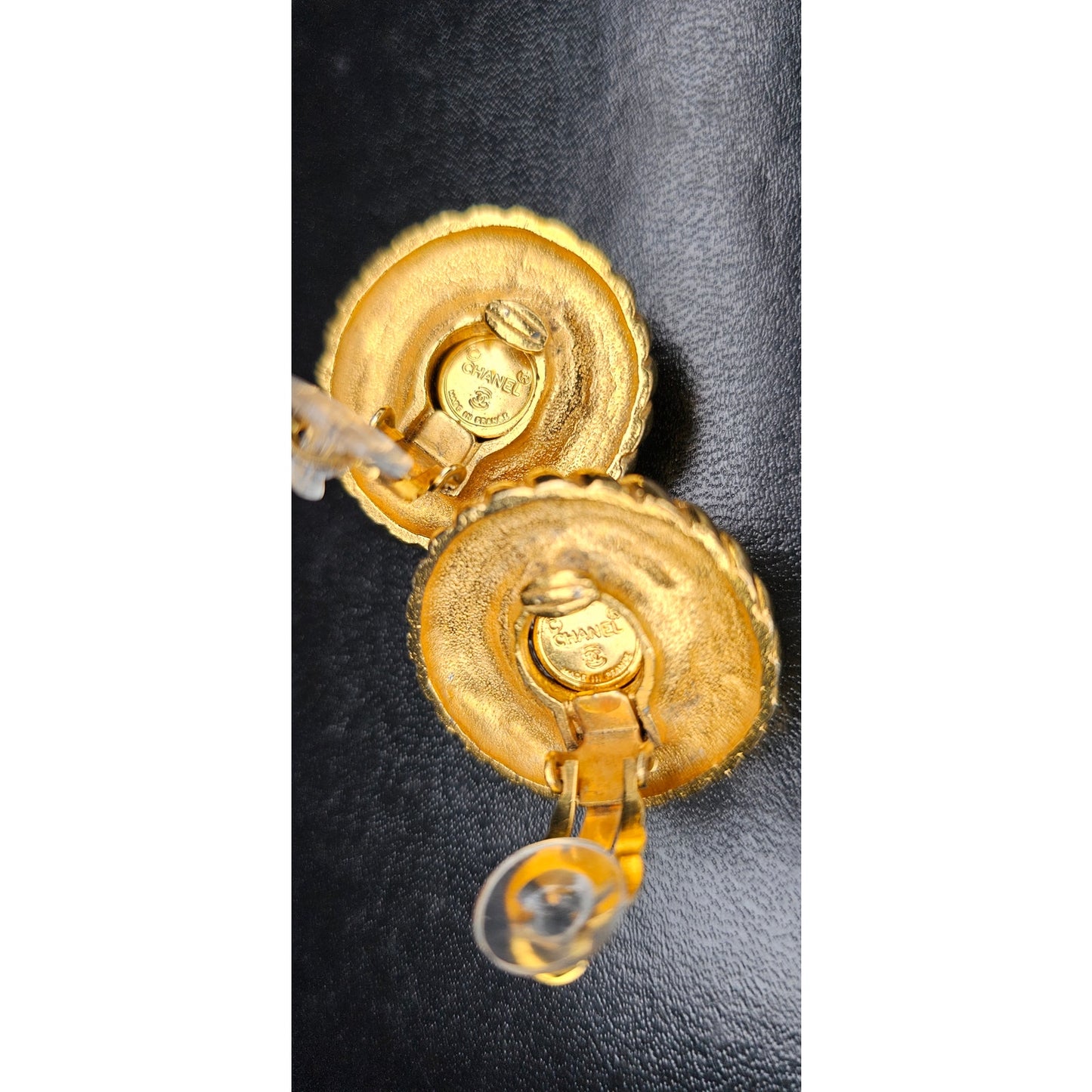 CHANEL Vintage Coco Mark Tiger Eye Earrings