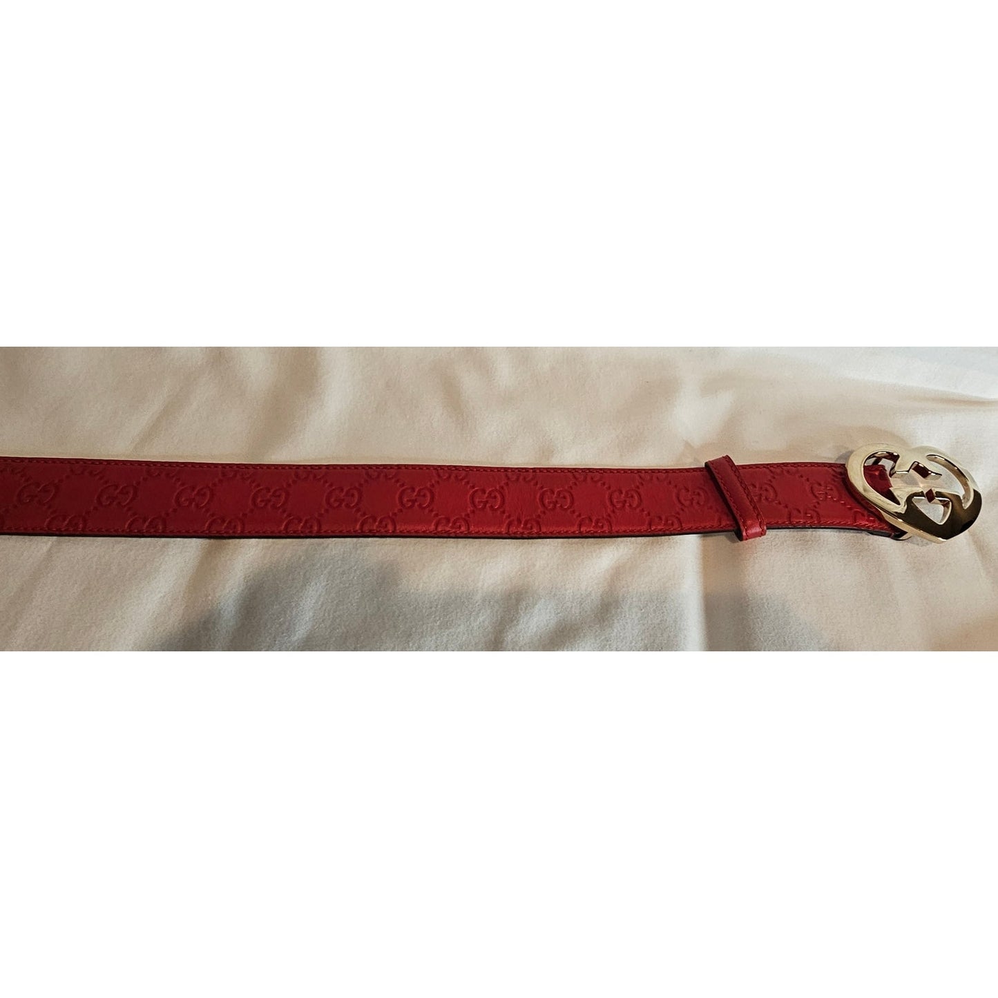 Gucci Red Guccissima Leather Heart Buckle Belt