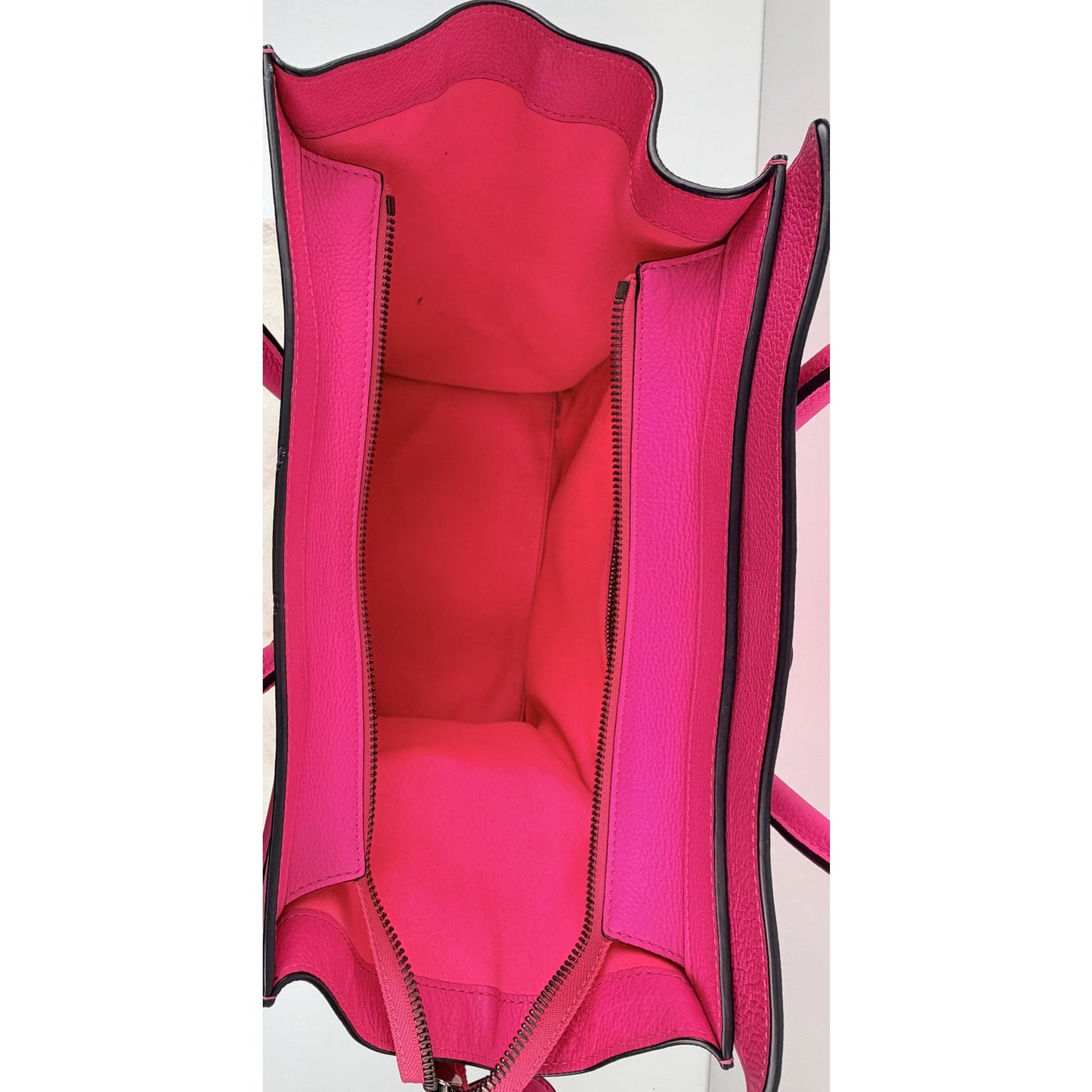 Celine Fluo Pink Drummed Leather Mini Luggage Tote Bag