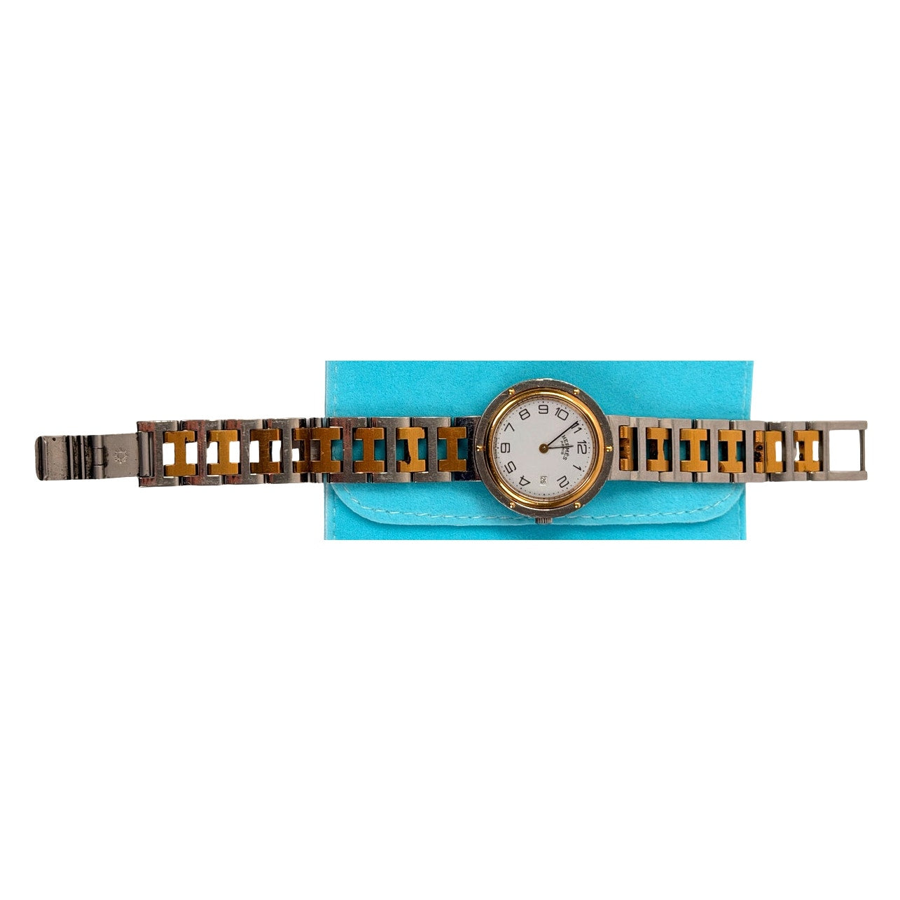 Hermès Clipper vintage two-tone watch H-link stainless steel and gold-plated bracelet