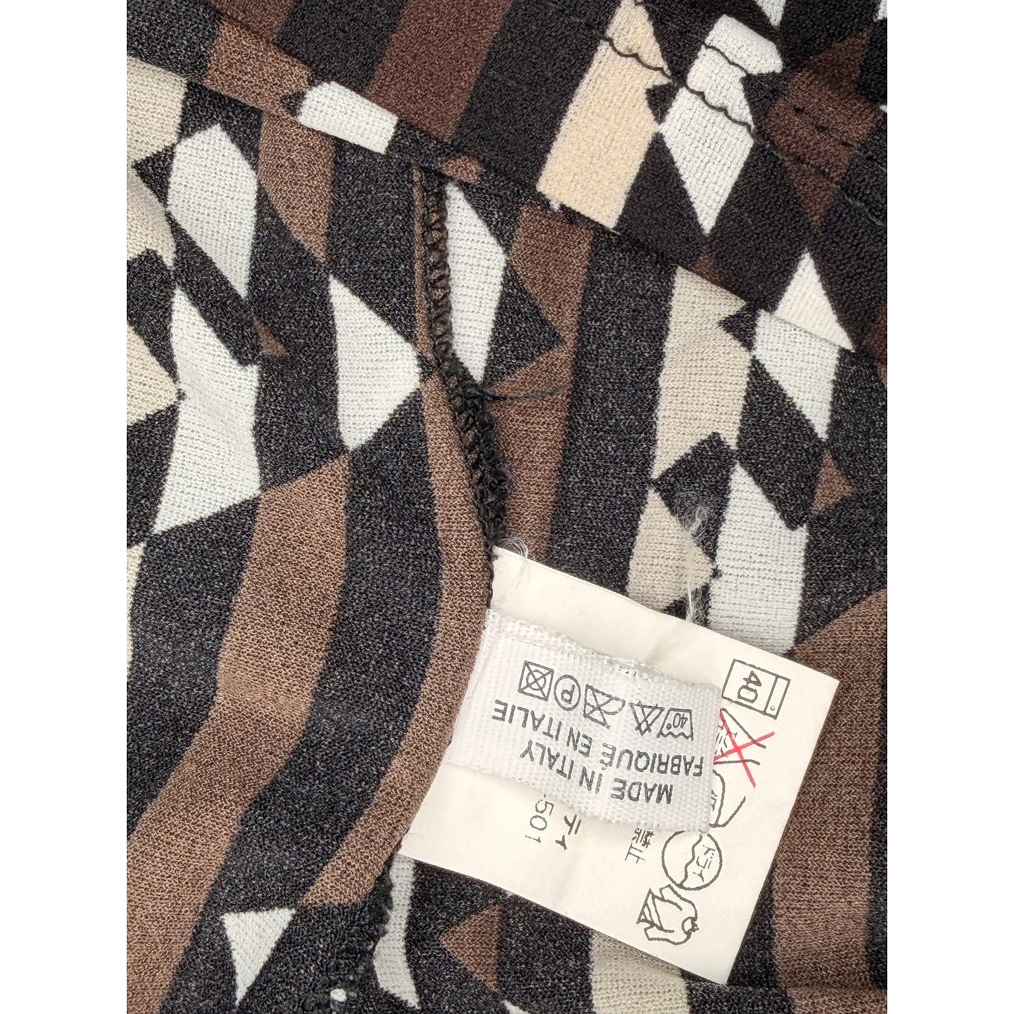 Fendi vintage 1990s T-shirt features a vertical Zucca FF logo pattern in brown, black, and white