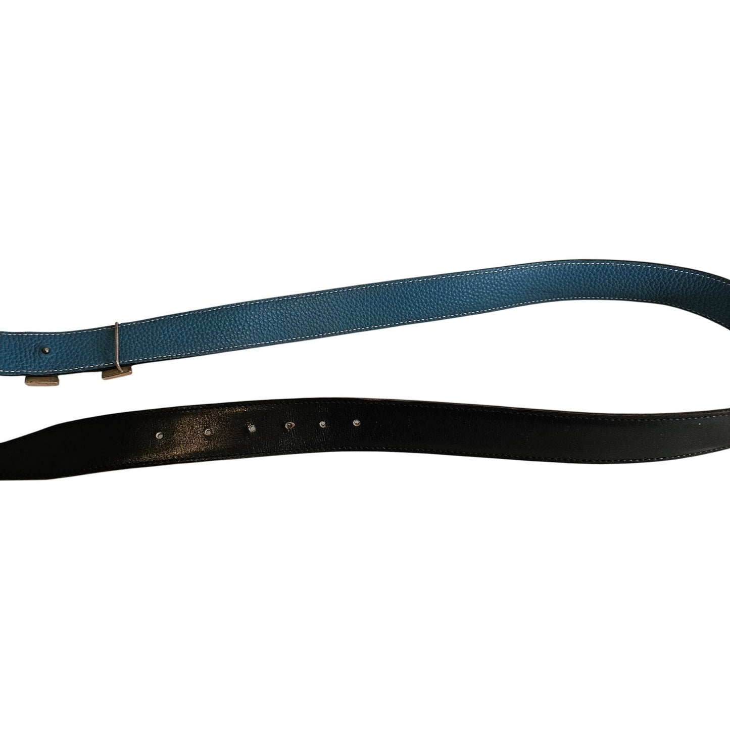 Hermès H-belt reversible black and blue jean Togo box calf leather strap