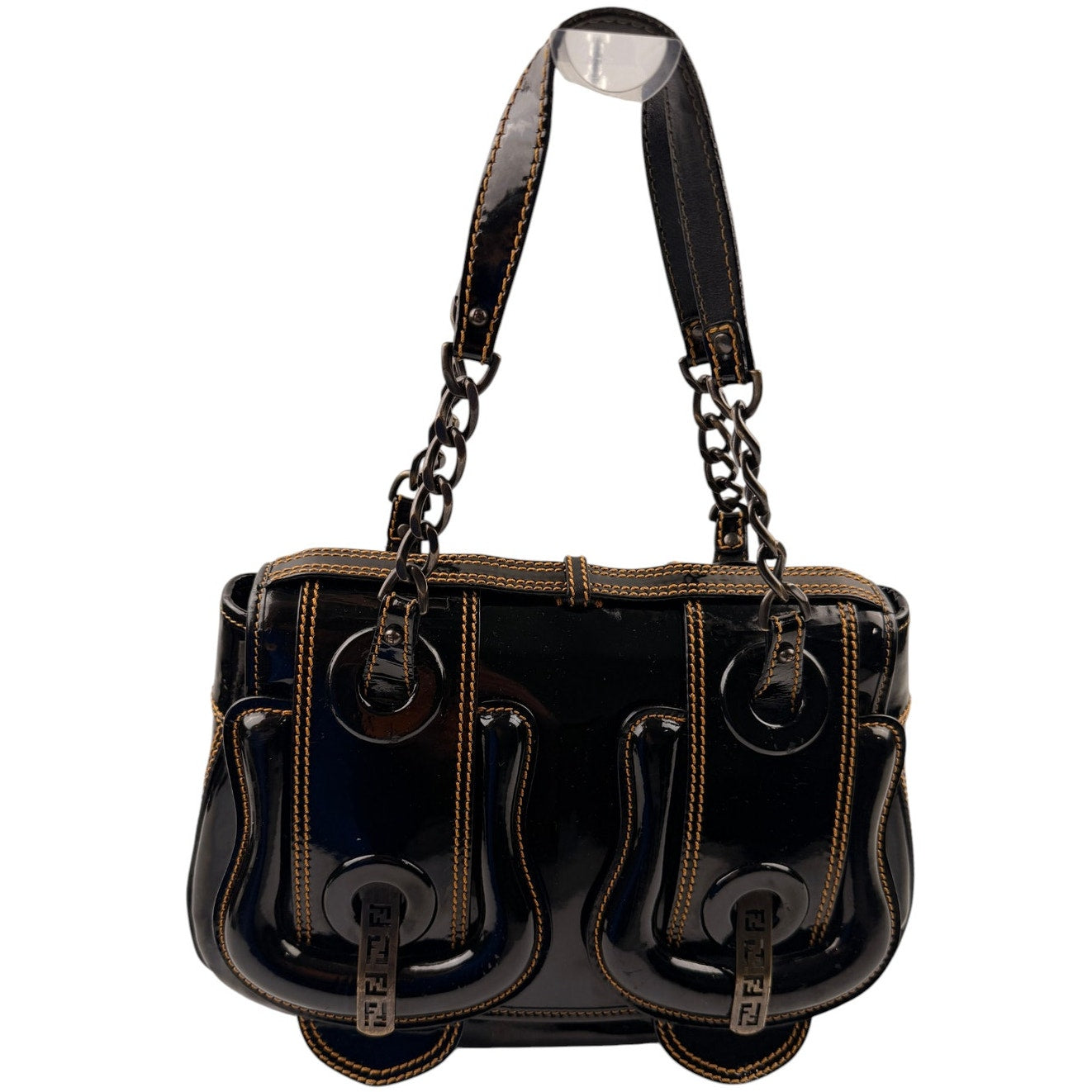 Fendi Black Patent Leather B Bag