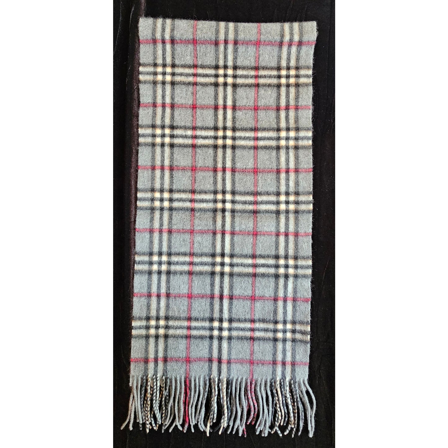 BURBERRYs of London 100% Cashmere Scarf Shawl Nova Check Grey Vintage Made in England