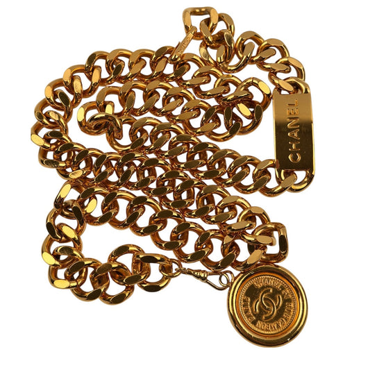 CHANEL Logo ID 24K Gold Plated Chain Belt Necklace Vintage