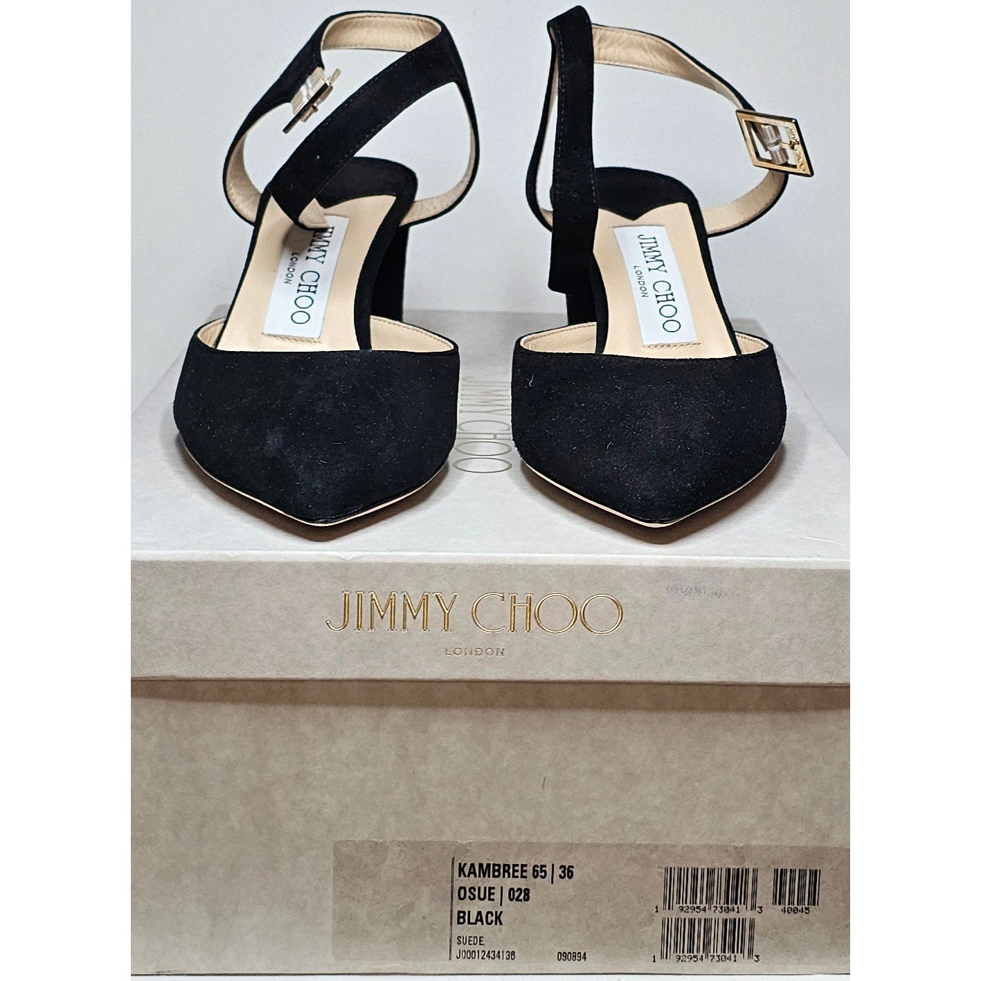 Jimmy Choo Black Suede Block Heels Ankle Strap Pointed Toe Shoes Size 36