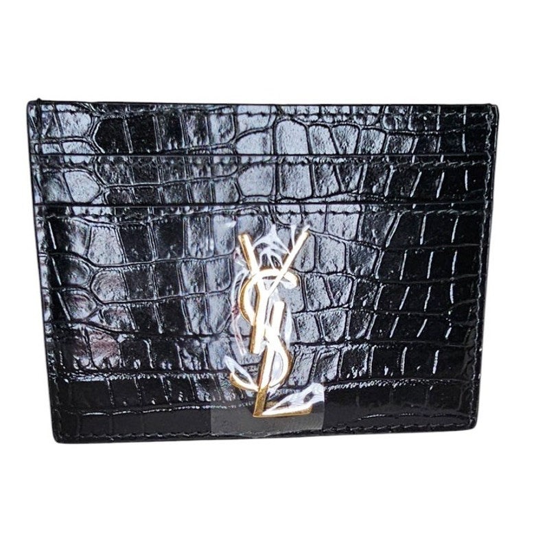YSL CASSANDRE card case in crocodile-embossed shiny leather