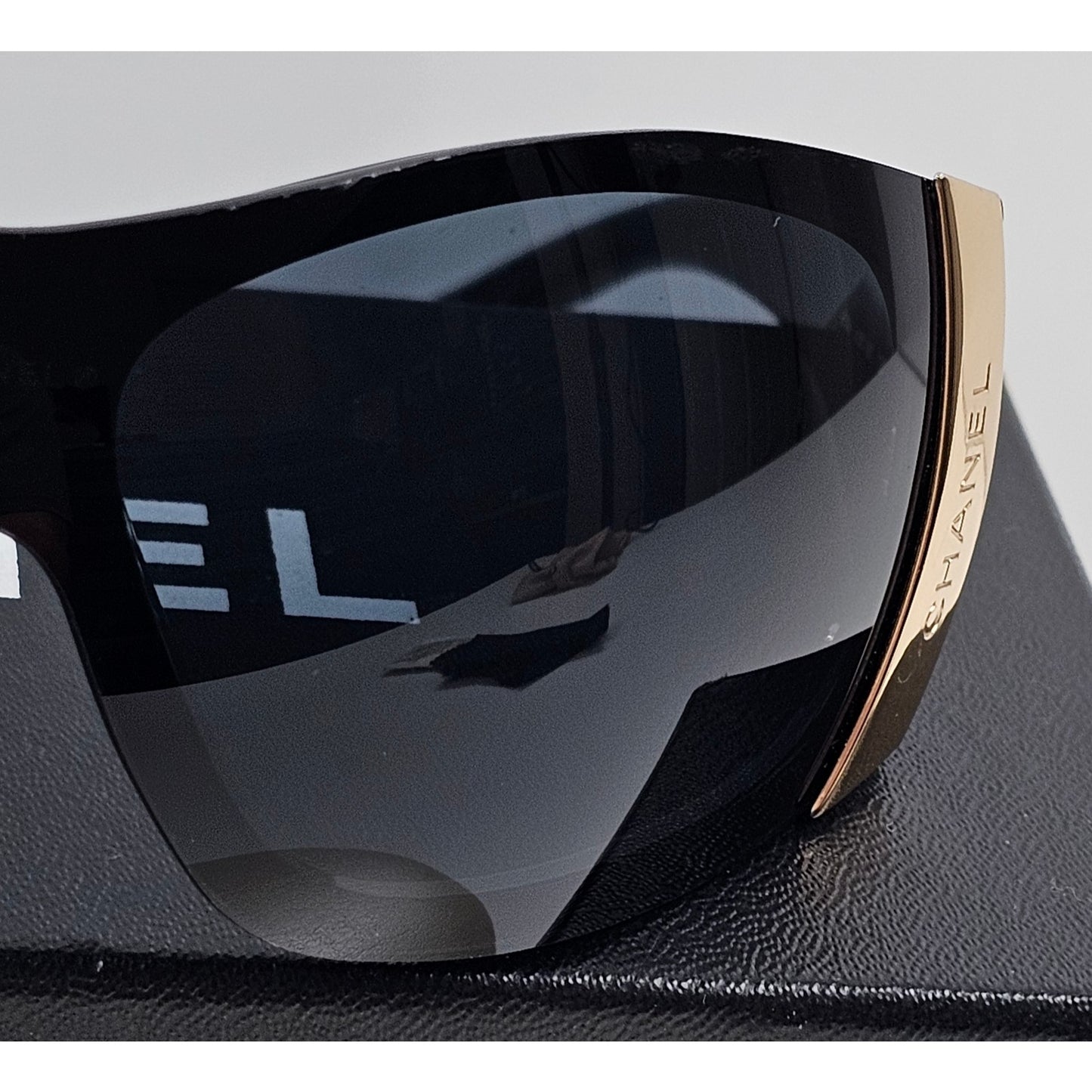 Chanel black 6009 Shield Sunglasses with gold detail
