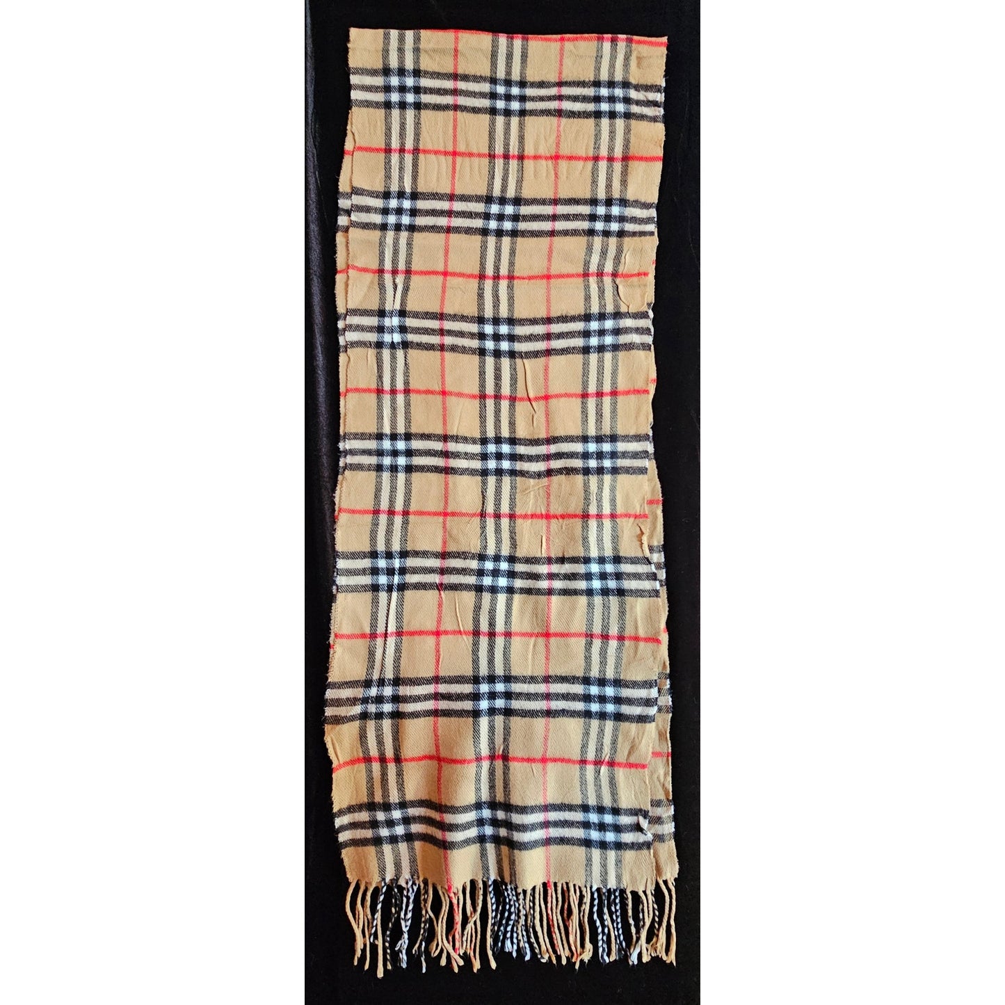 BURBERRYs of London 100% Lambswool BEIGE Scarf Shawl Nova Check Vintage (Longer)