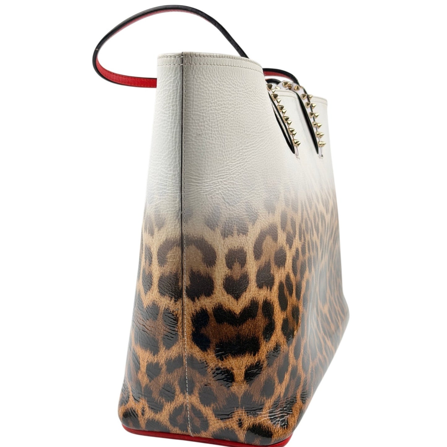 Christian Louboutin Calfskin Degrade Leopard Print Spikes East West Cabata Tote White Multi