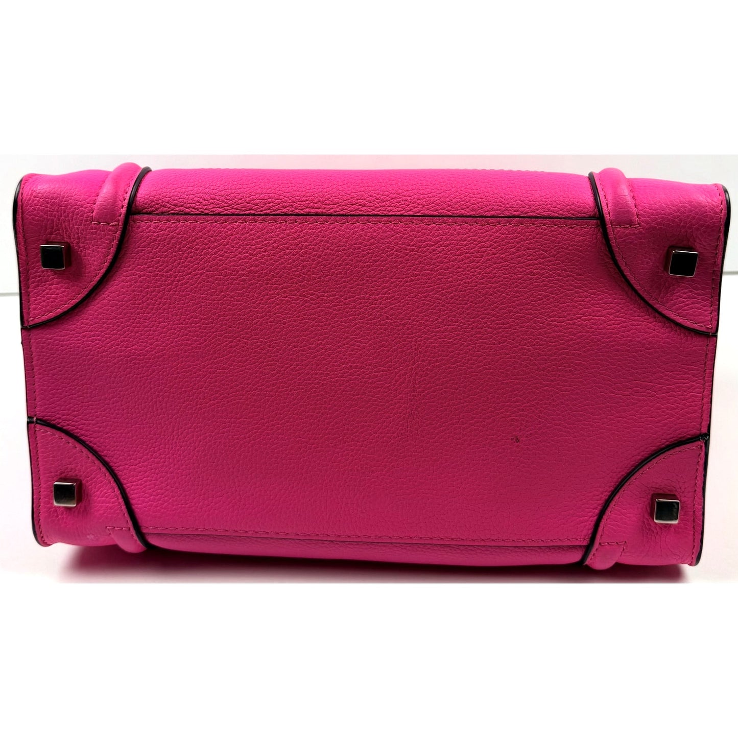 Celine Fluo Pink Drummed Leather Mini Luggage Tote Bag