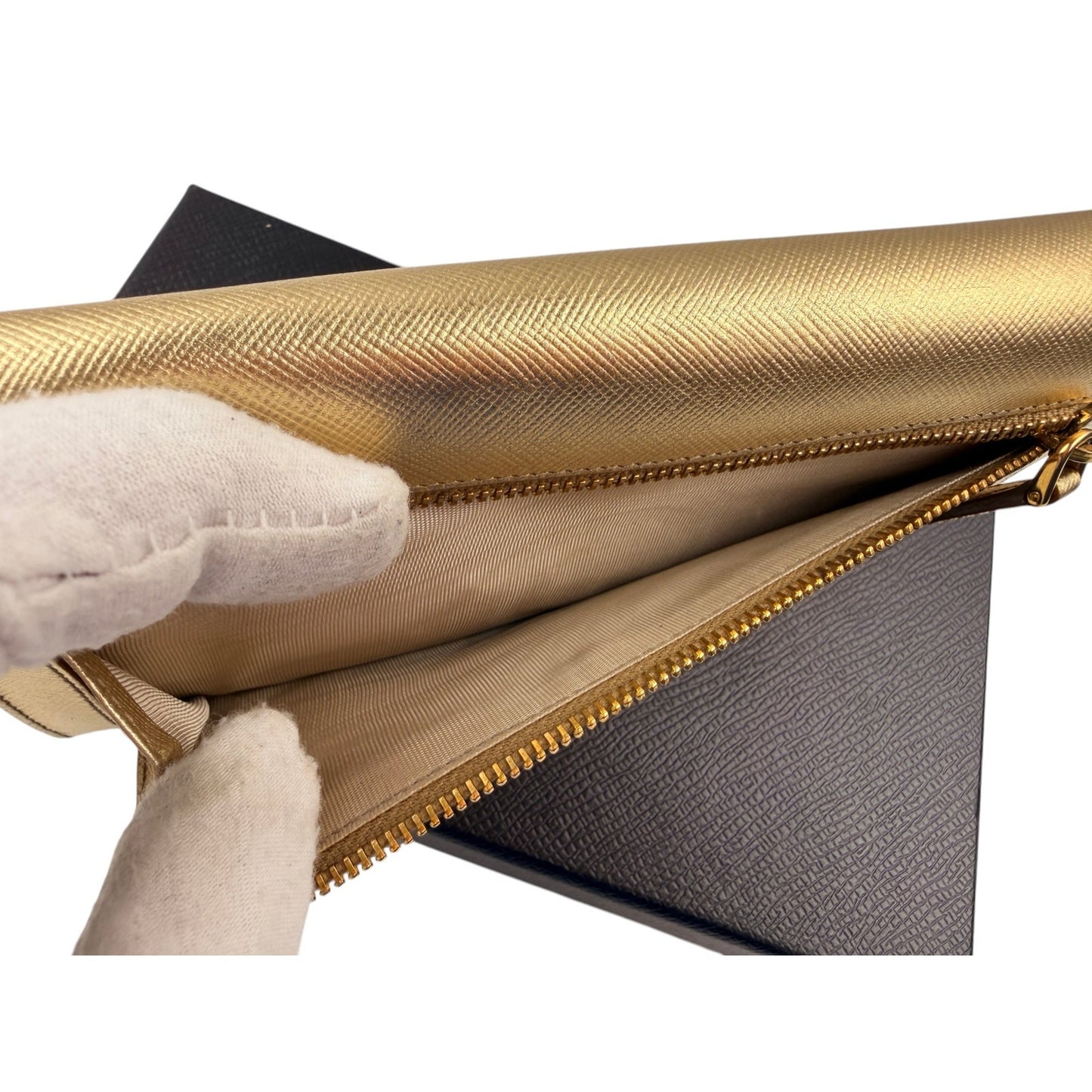 Prada Saffiano Metallic Leather Continental Wallet in gold