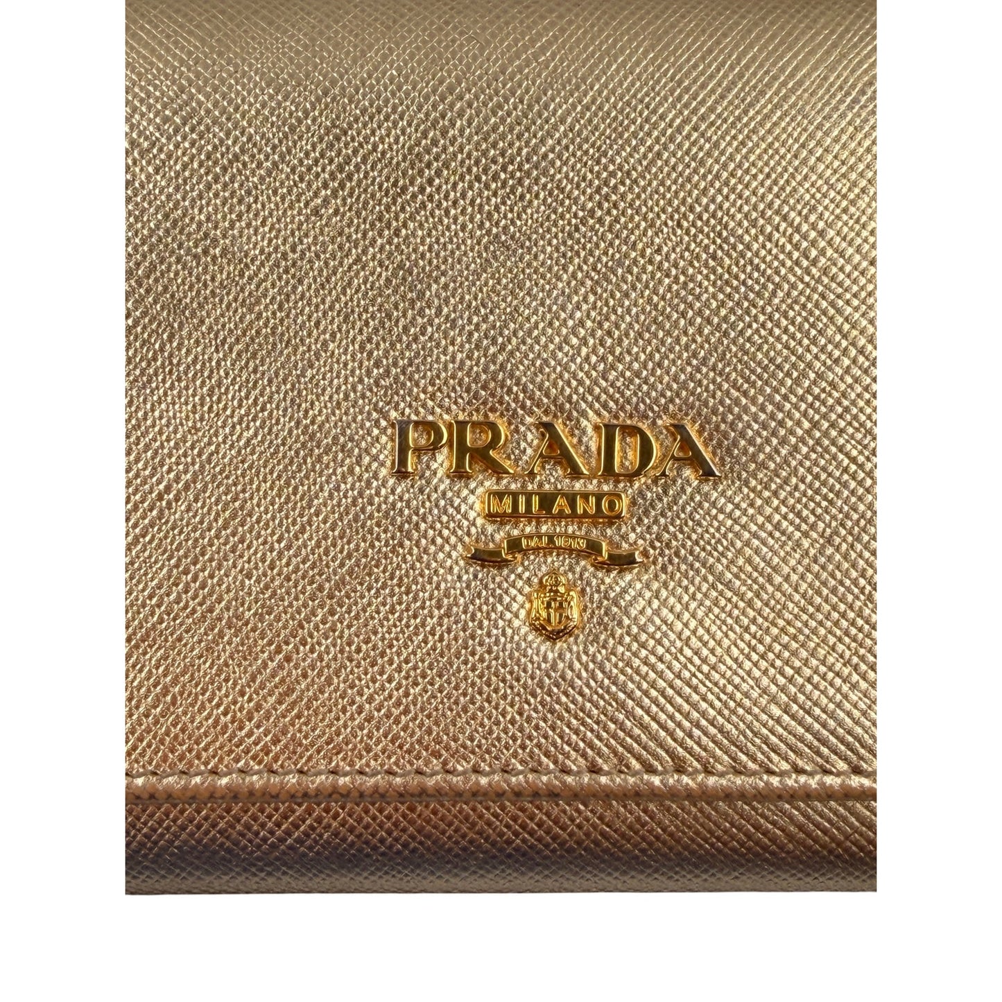 Prada Saffiano Metallic Leather Continental Wallet in gold