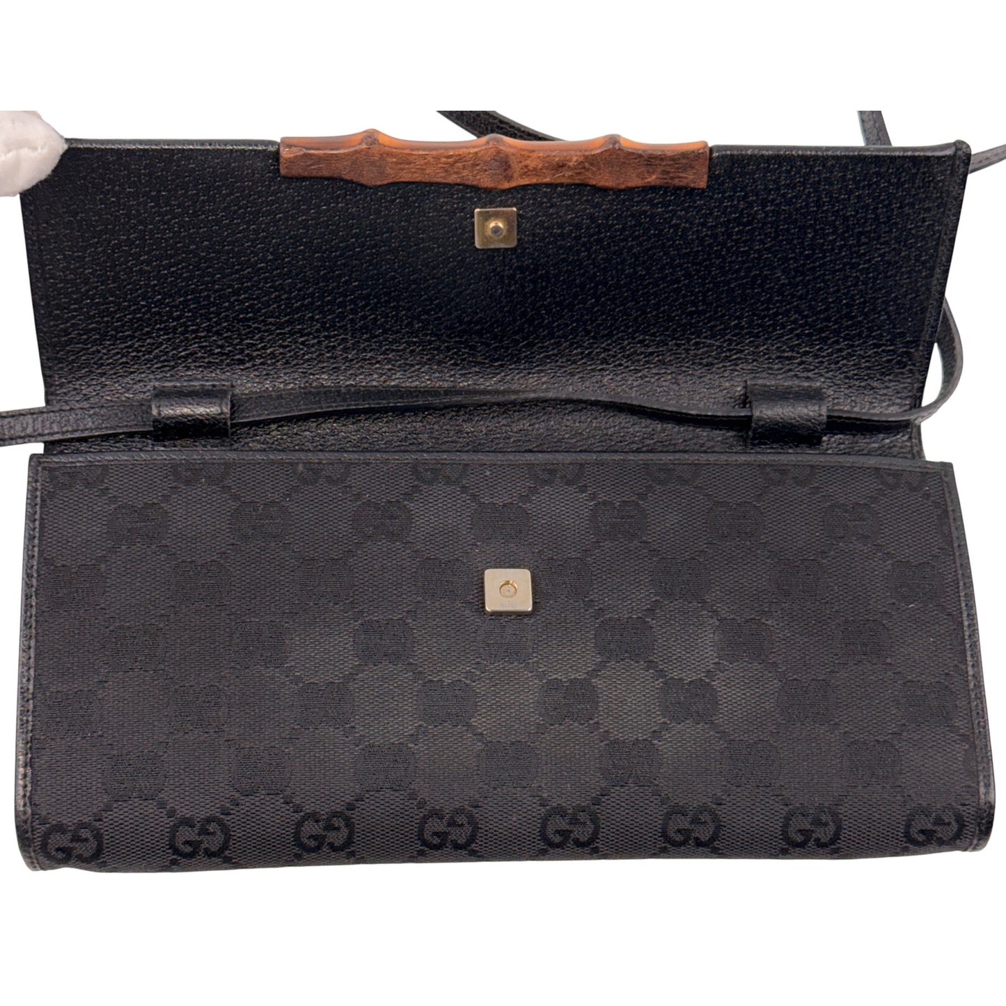GUCCI GG Canvas Bamboo Clutch/ Shoulder Bag/ Crossbody Bag
