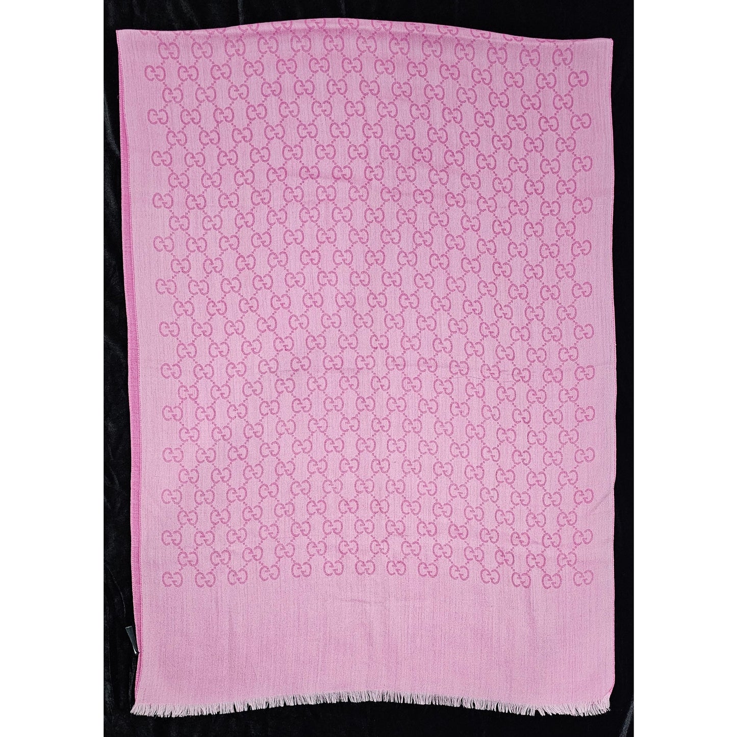GUCCI Pink Jacquard Logo GG Wool Silk Scarf