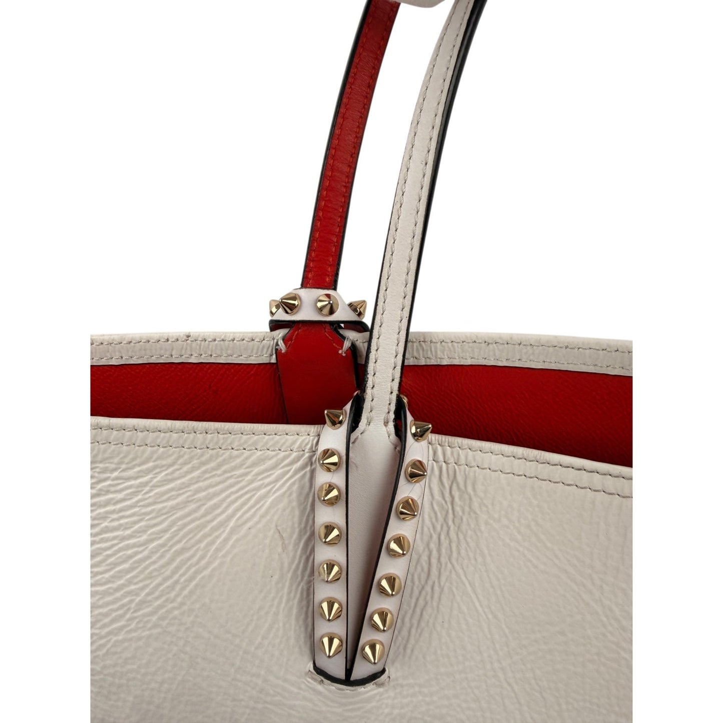 Christian Louboutin Calfskin Degrade Leopard Print Spikes East West Cabata Tote White Multi