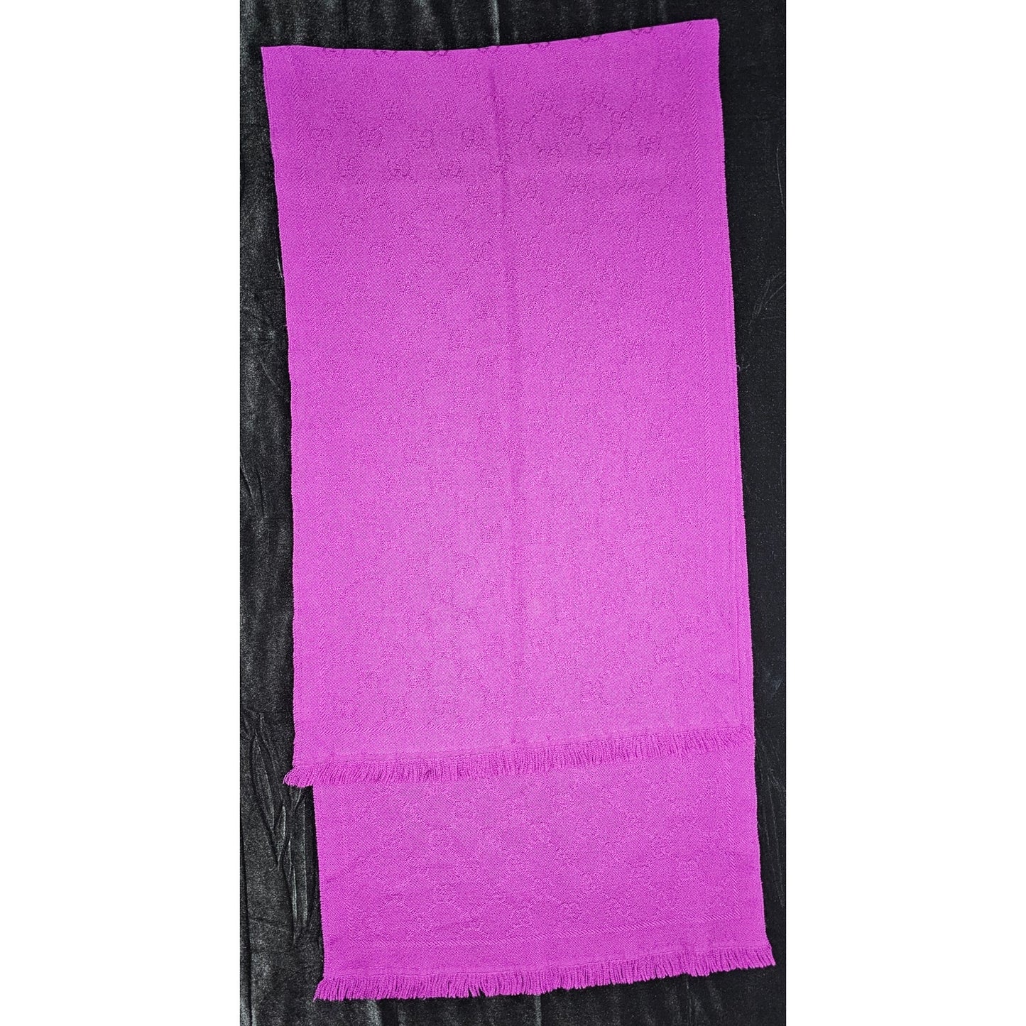 Gucci Muffler Stole Wool GG Pattern Fringe Purple