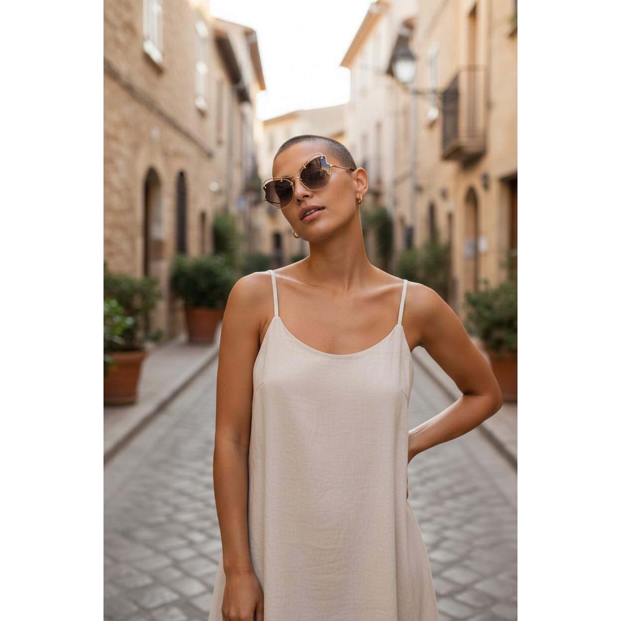 Miu Miu butterfly-style women's sunglasses with a pale gold-tone metal frame