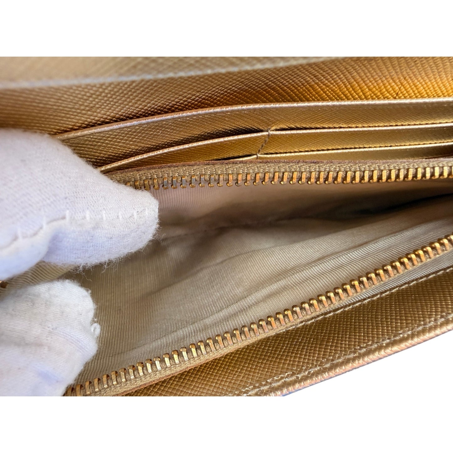 Prada Saffiano Metallic Leather Continental Wallet in gold