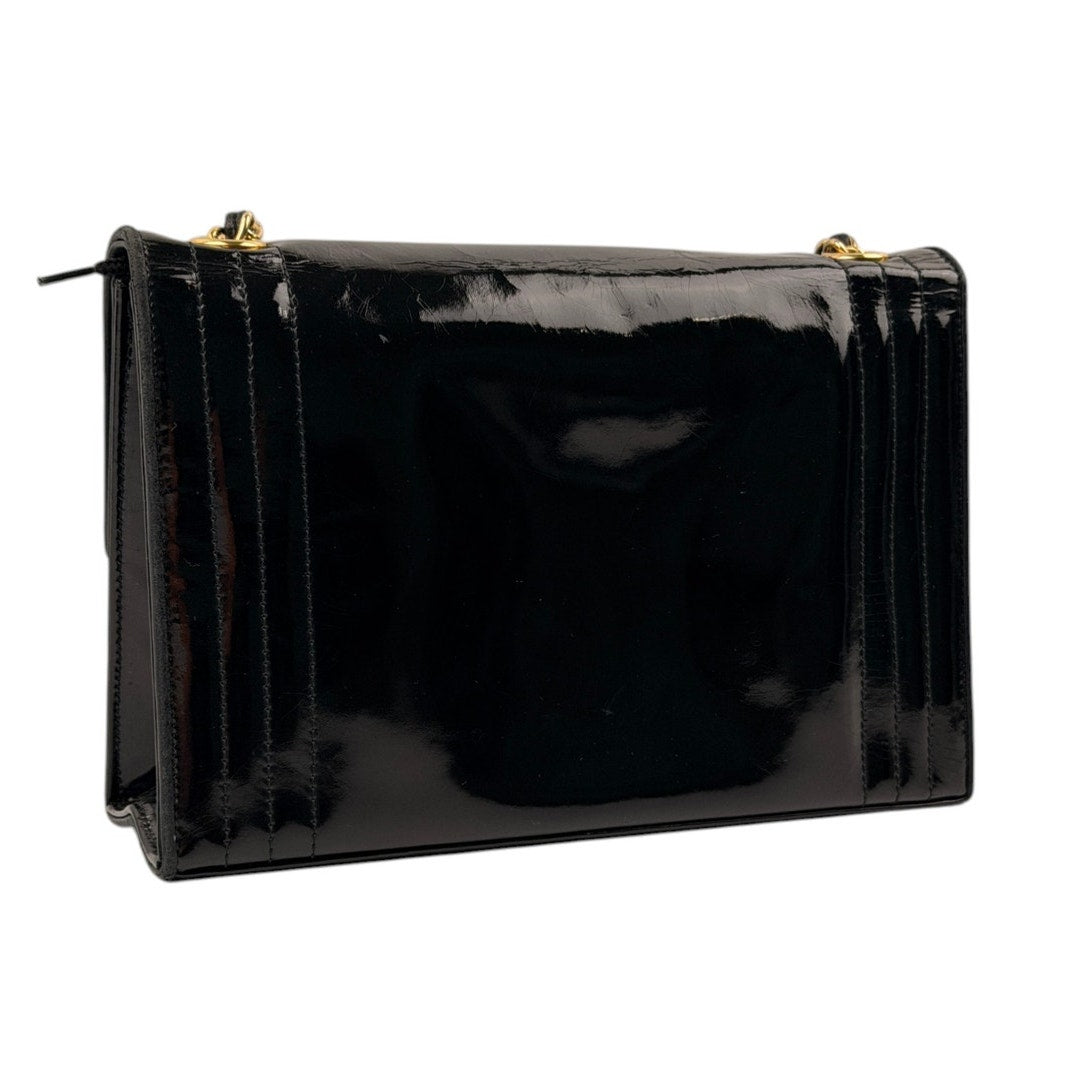 Chanel  Vintage CC Black Patent Envelope Flap Bag