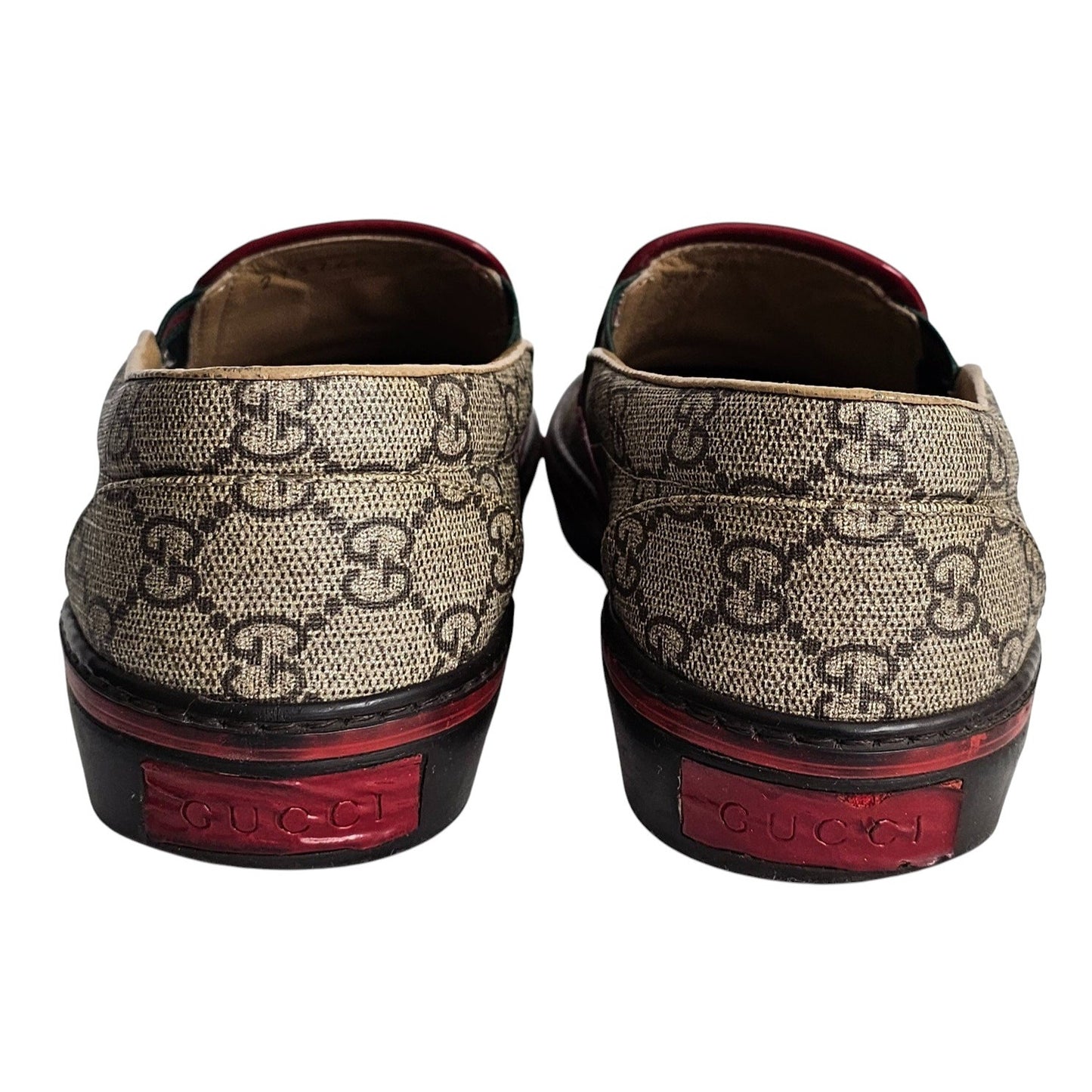Gucci GG Supreme coated canvas slip-on loafers with heart and rose appliqués Sz 36C