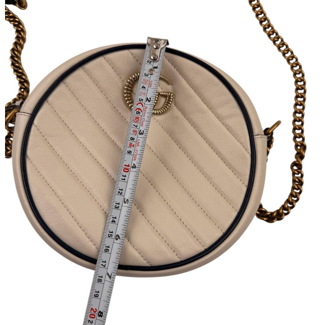 Gucci GG Marmont Round Shoulder Bag Matelasse  Mystic White Leather Mini