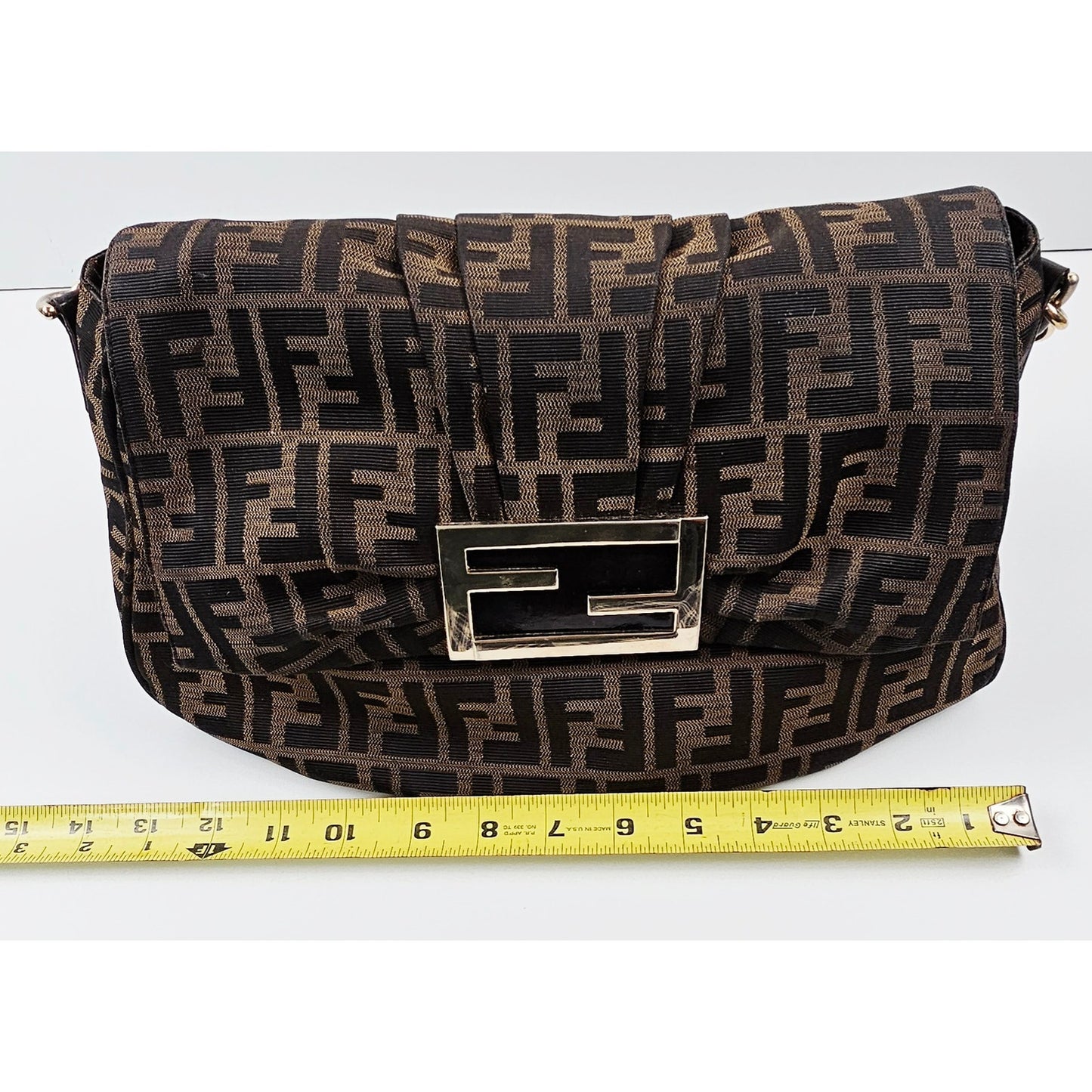 Fendi Tobacco Zucca Print Canvas Mia Flap Shoulder Bag