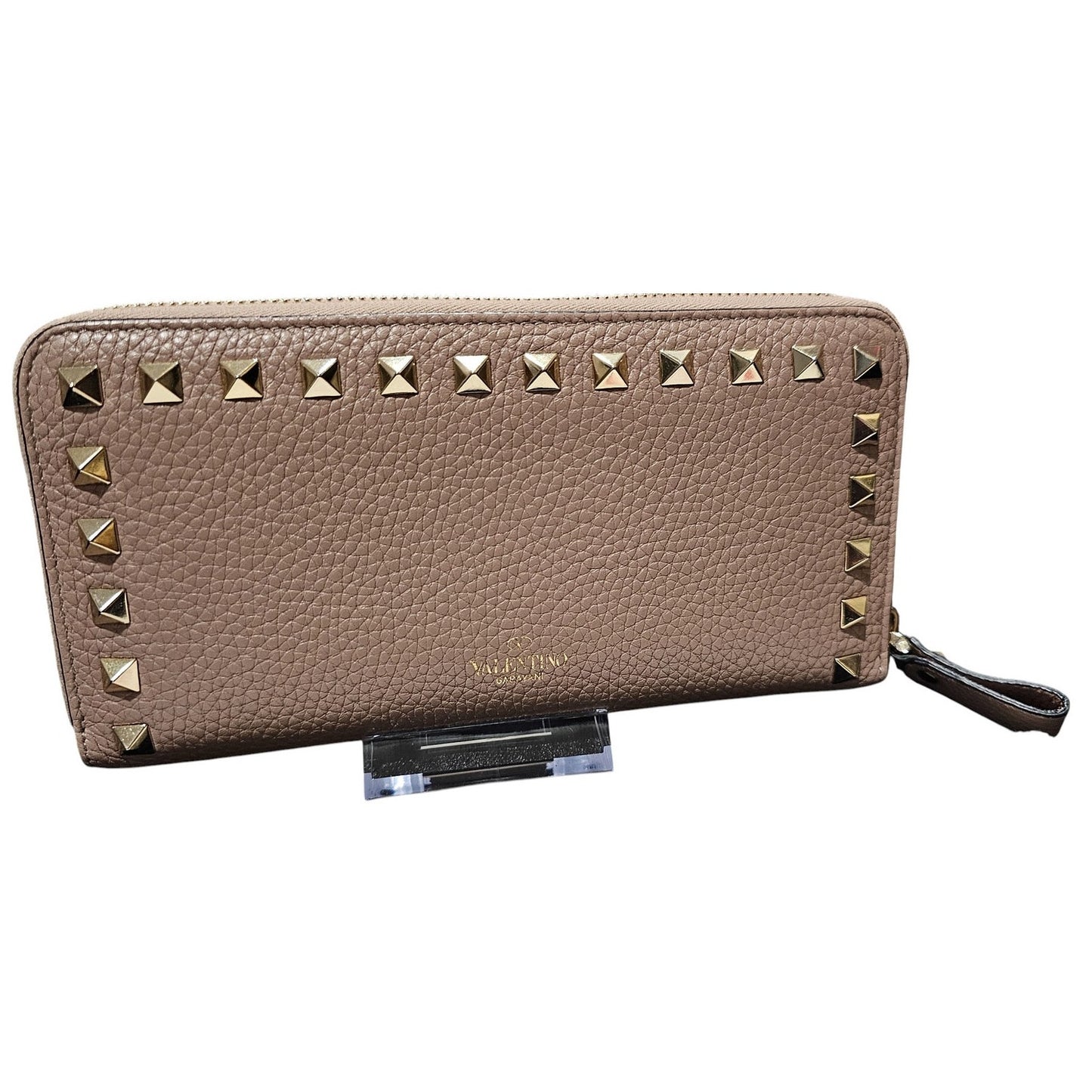 Valentino Garavani Rockstud Pebble Leather Zip Around Continental Wallet