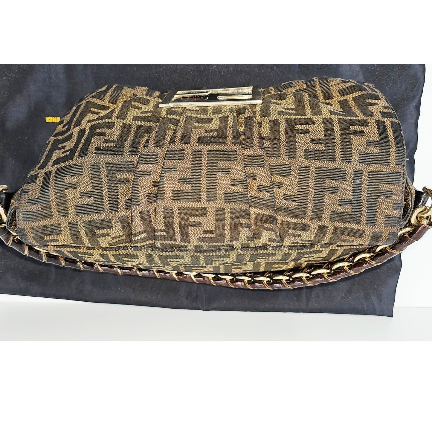 Fendi Tobacco Zucca Print Canvas Mia Flap Shoulder Bag
