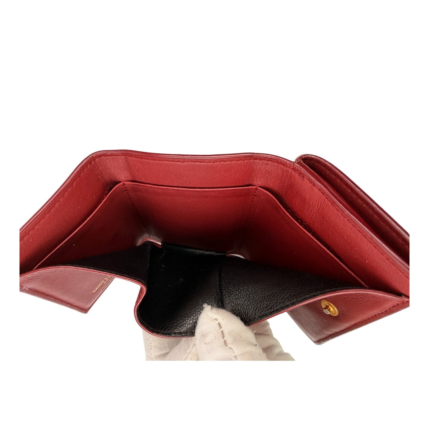 Saint Laurent Fold Pursee Tiny Compact Wallet YSL Bordeaux Leather
