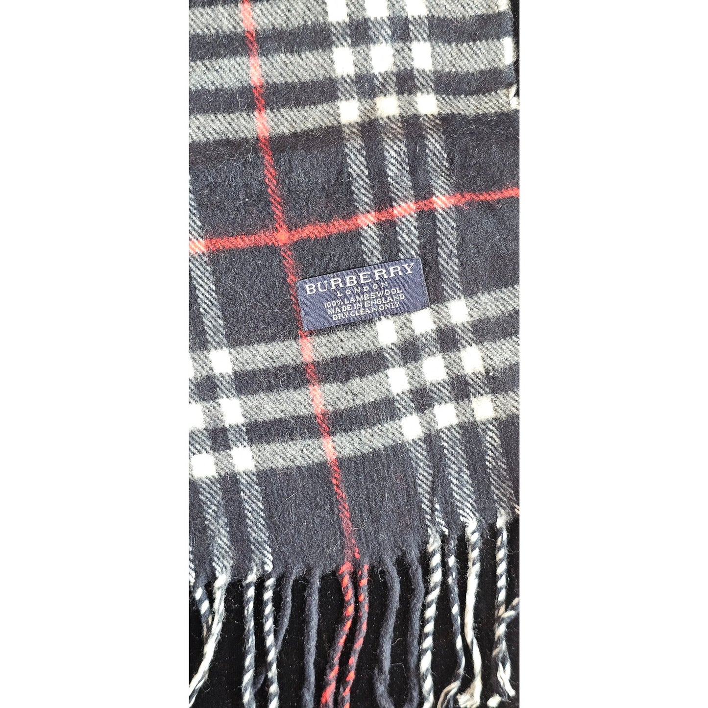 BURBERRYs of London 100% Lambswool Blue & Red Scarf Nova Check Vintage (2)
