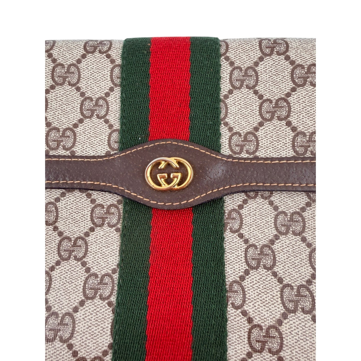 GUCCI Vintage GG Canvas Web Sherry Line Handbag Beige Red
