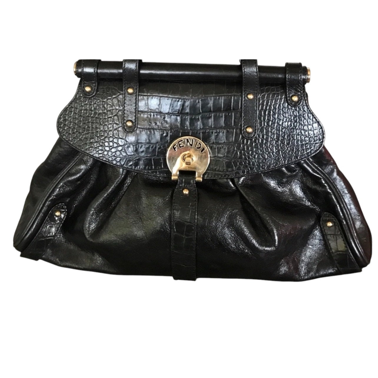 Fendi Crocodile-Trimmed Magic Bag Black