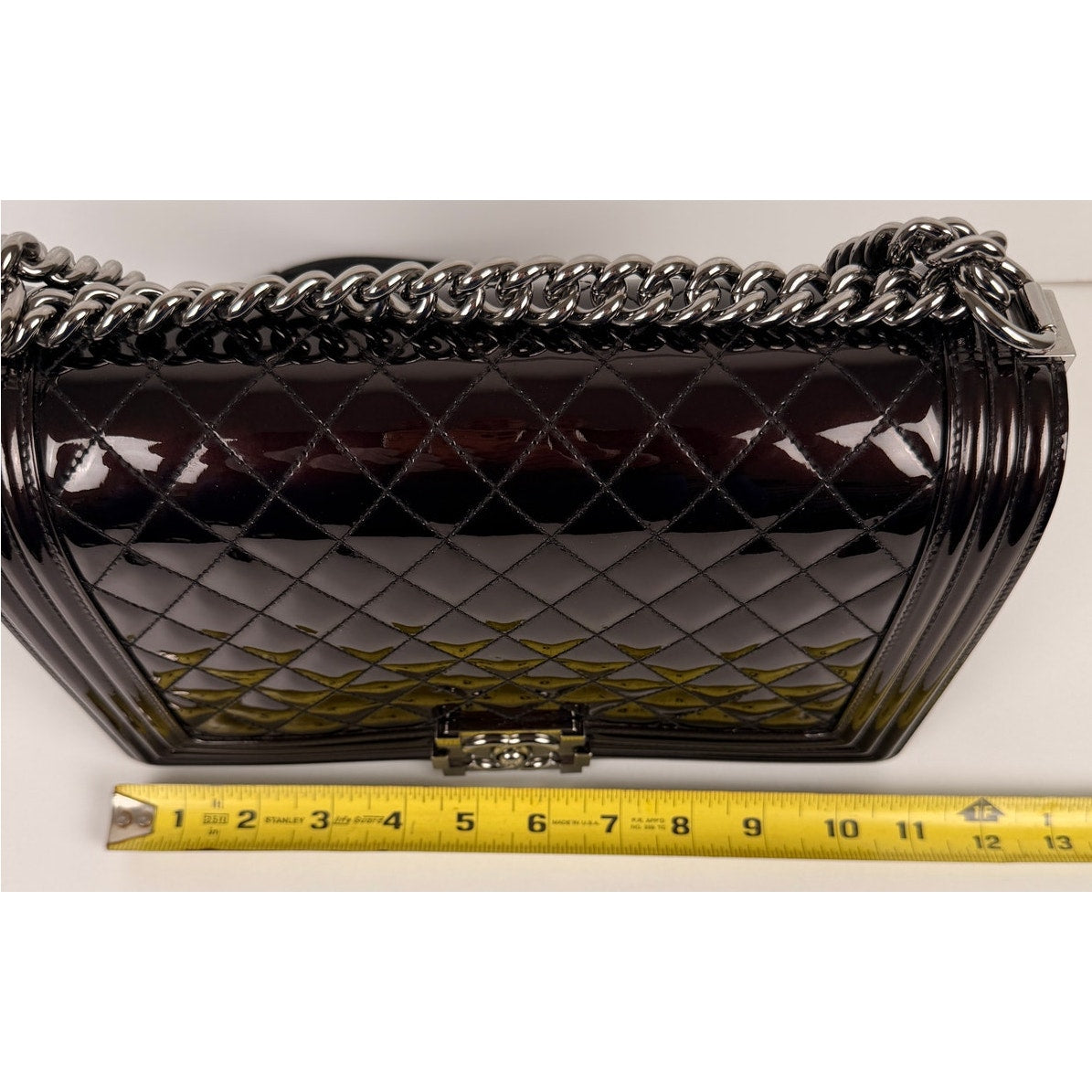 Chanel Boy New Medium Flap Bag in a Brown Patent Leather with Silver-Tone Hardware