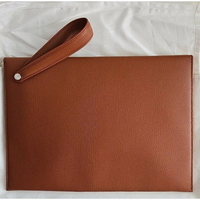 Salvatore Ferragamo Brown Pebbled Leather Clutch Bag
