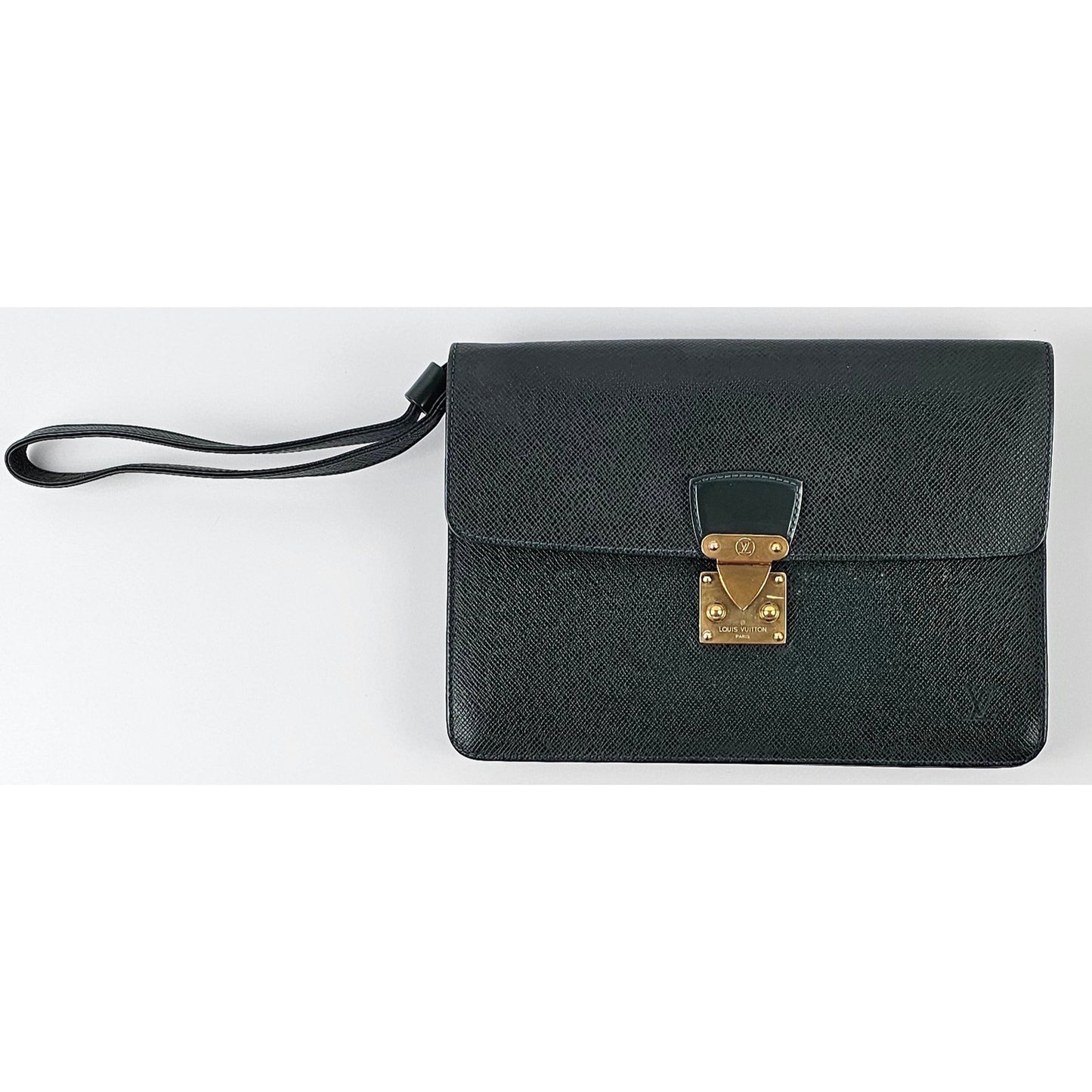 LOUIS VUITTON Pochette Clutch Bag Green Taiga Leather