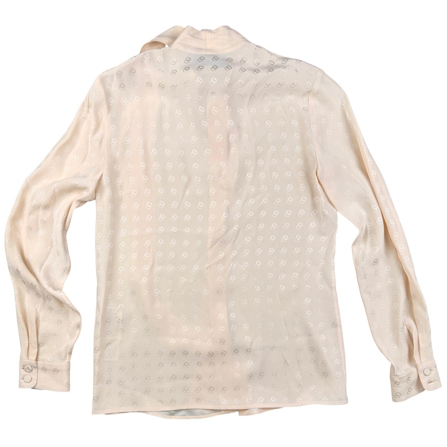 Gucci light beige/Ecru GG silk jacquard blouse with a self-tie neck bow Sz 36