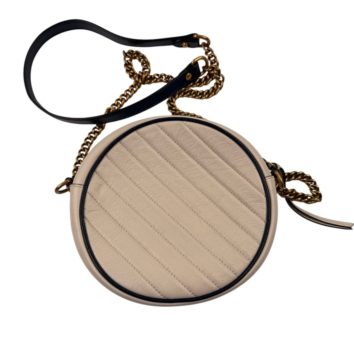 Gucci GG Marmont Round Shoulder Bag Matelasse  Mystic White Leather Mini
