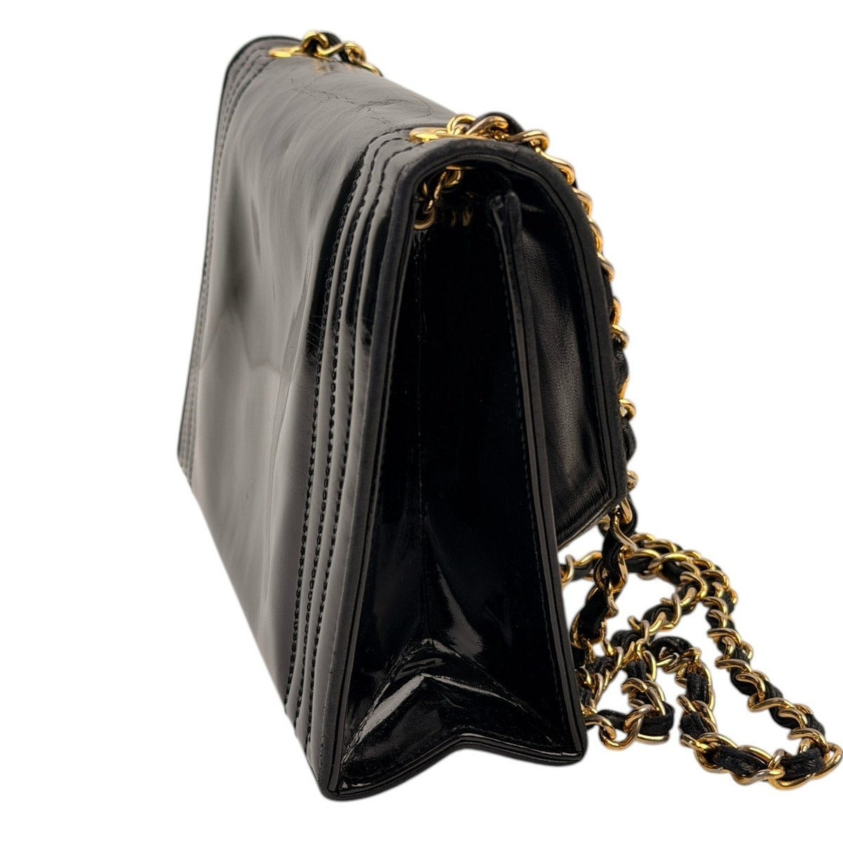Chanel  Vintage CC Black Patent Envelope Flap Bag
