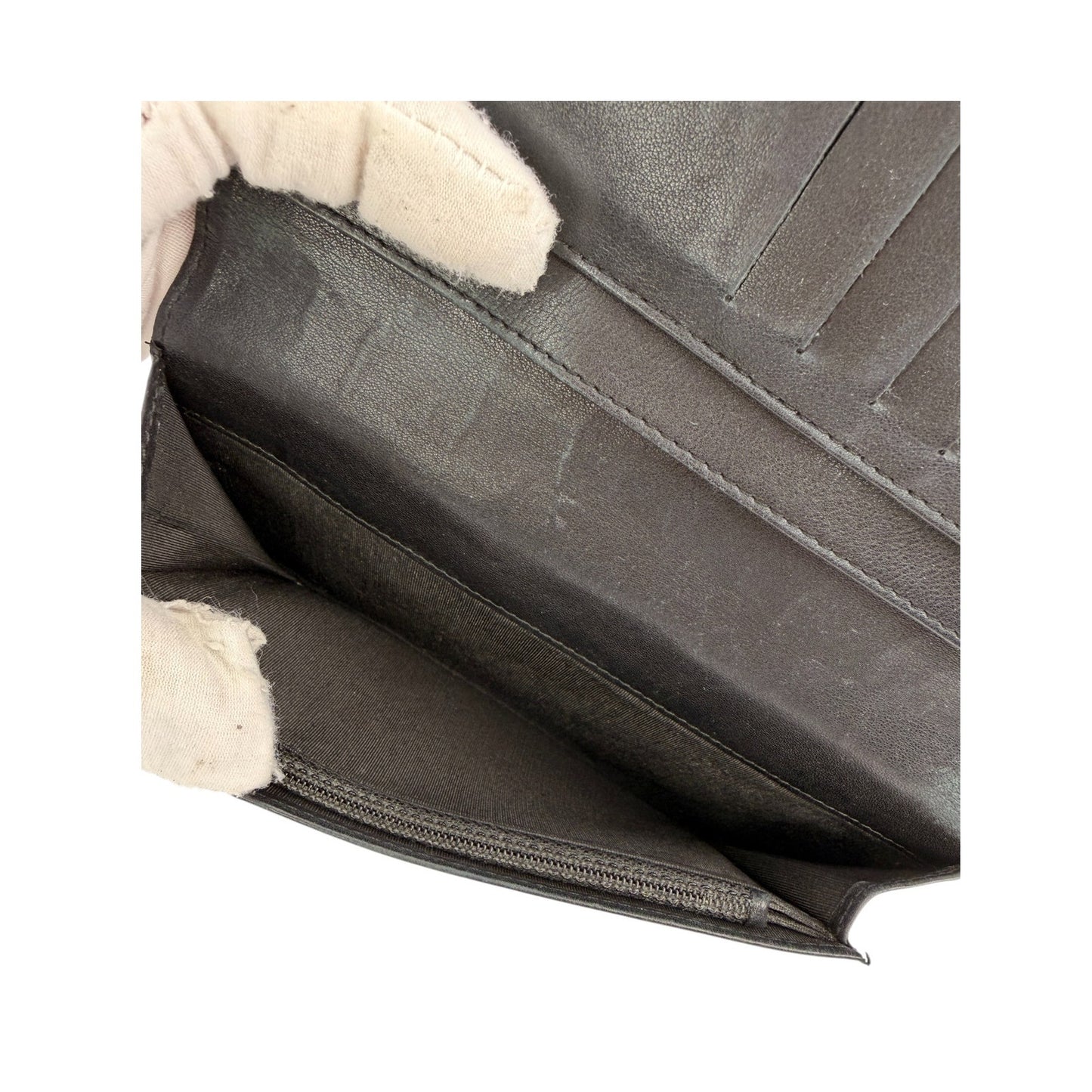 Chanel quilted patent leather long bifold wallet with a polished CC logo